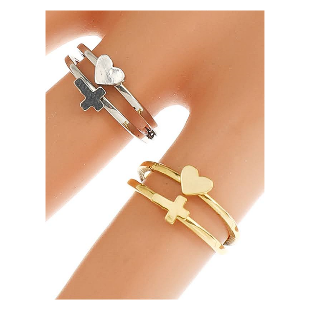 TR1677 - Stainless Steel Heart Cross Ring