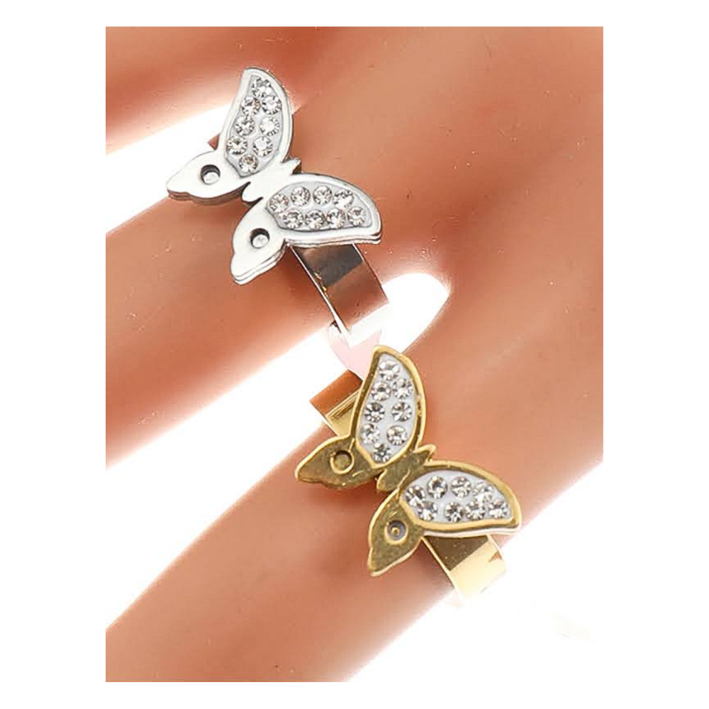 TR1678 - Stainless Steel Pavé Butterfly Ring