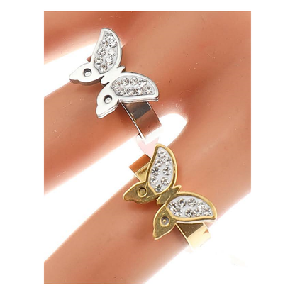 TR1678 - Stainless Steel Pavé Butterfly Ring