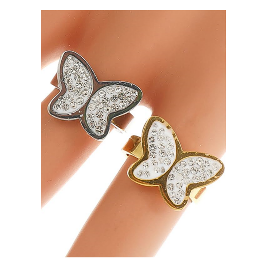 TR1679 - Stainless Steel Pavé Butterfly Ring