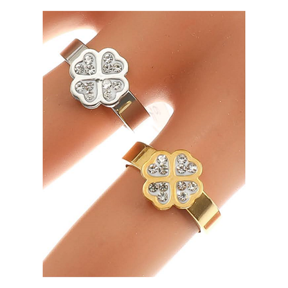 TR1688 - Stainless Steel Diamond Clover Ring