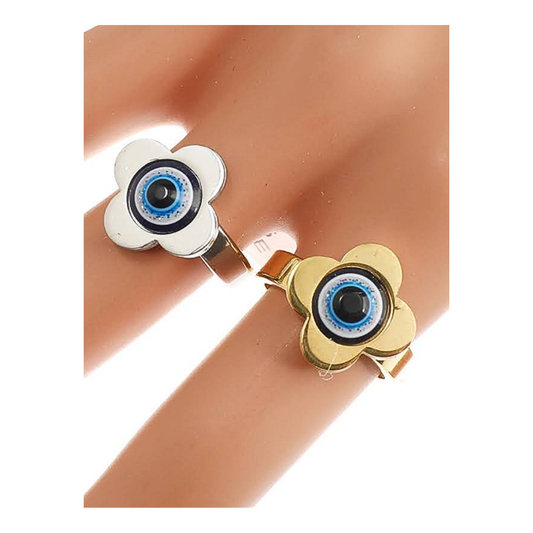 TR1705 - Stainless Steel Evil Eye Flower Ring