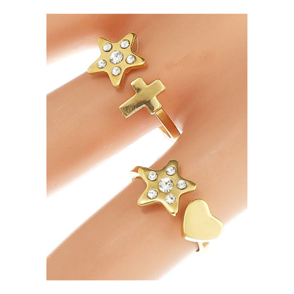 TR1716 - Stainless Steel Rhinestone Star Shapes Ring