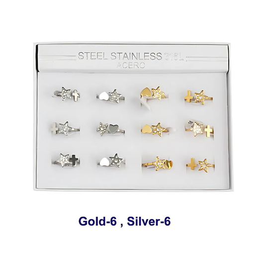 TR1716 - Stainless Steel Rhinestone Star Shapes Ring