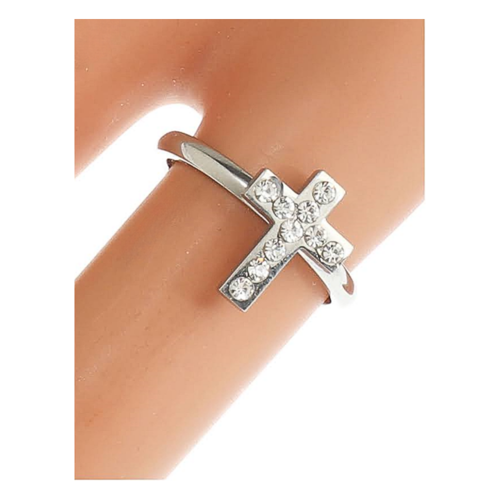 TR1720 - Stainless Steel Pavé Cross Ring