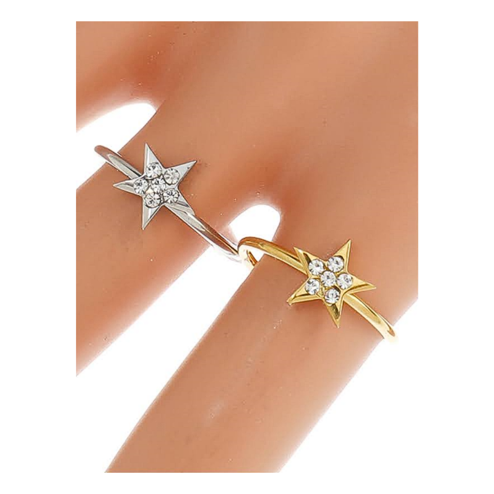 TR1726 - Stainless Steel Pavé Star Ring