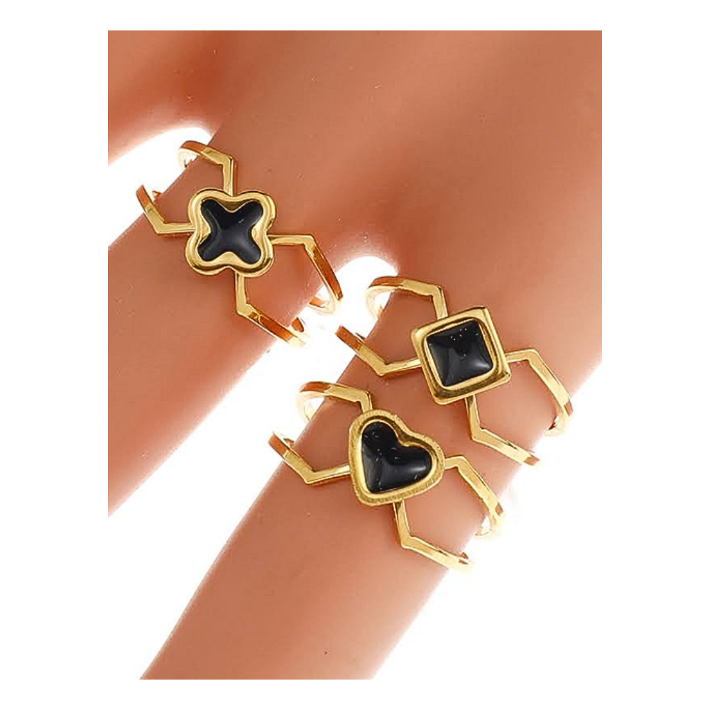 TR1747 - Stainless Steel Black Enamel Shapes Ring