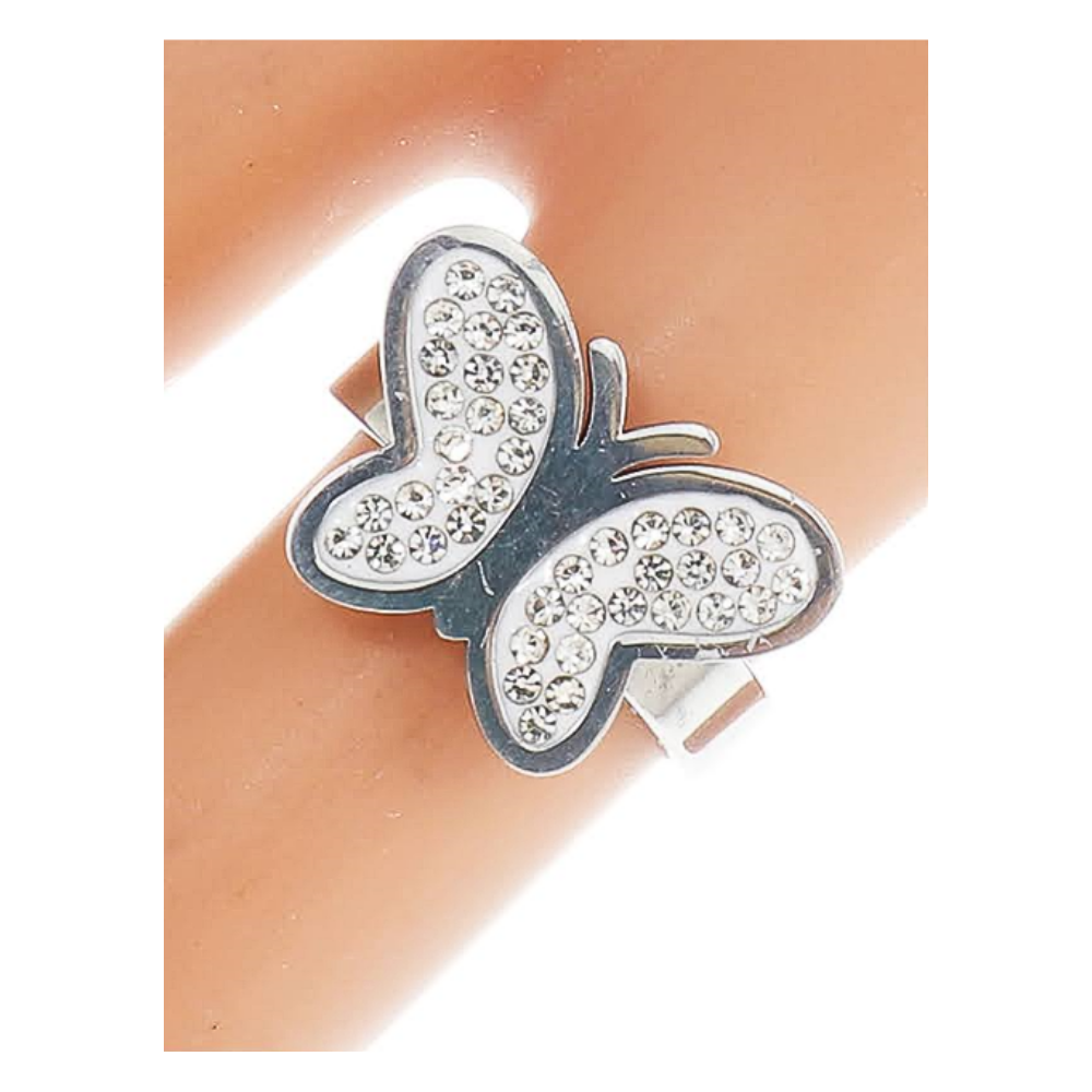 TR1754S - Stainless Steel Pavé Butterfly Ring