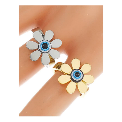 TR1776 - Stainless Steel Evil Eye Flower Ring