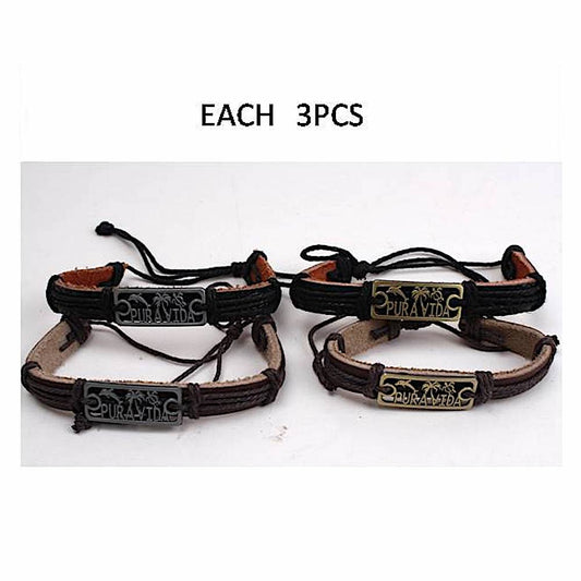 YB043 - Pura Vida Adjustable Leather Bracelet