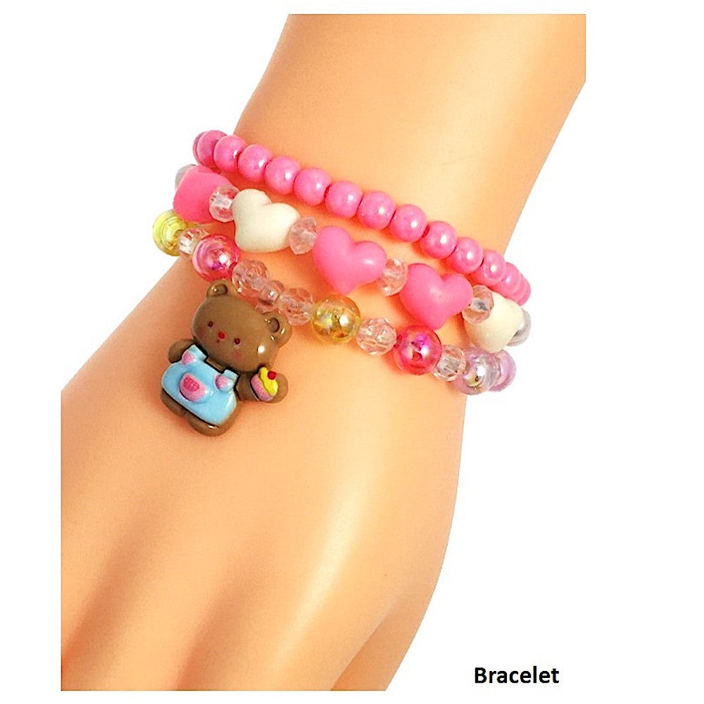 Teddy Bear Charm Bead Stretch Bracelet Set
