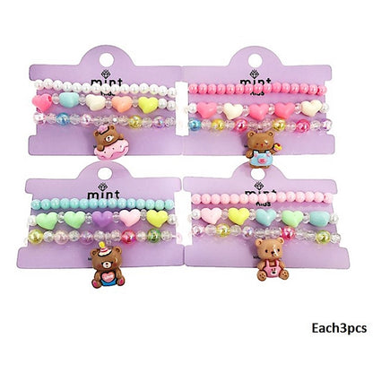 Teddy Bear Charm Bead Stretch Bracelet Set
