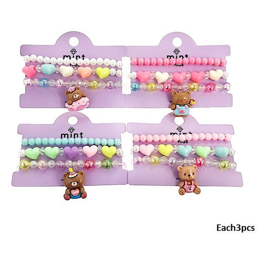 Teddy Bear Charm Bead Stretch Bracelet Set