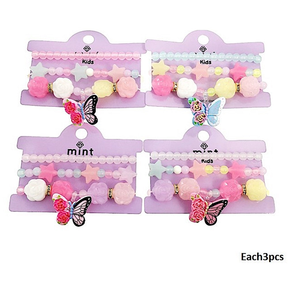 Butterfly Charm Bead Stretch Bracelet Set