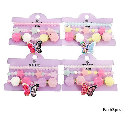 Butterfly Charm Bead Stretch Bracelet Set