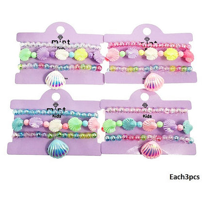 Holographic Shell Charm Bead Stretch Bracelet Set