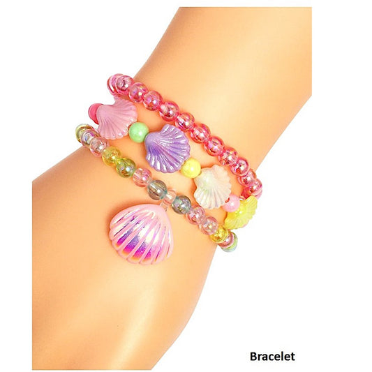 Holographic Shell Charm Bead Stretch Bracelet Set