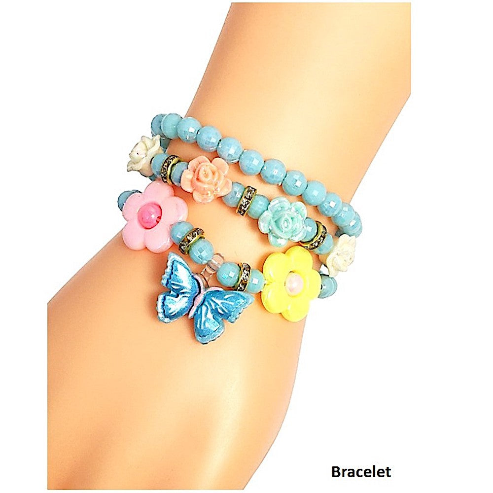 Butterfly Charm Bead Stretch Bracelet Set