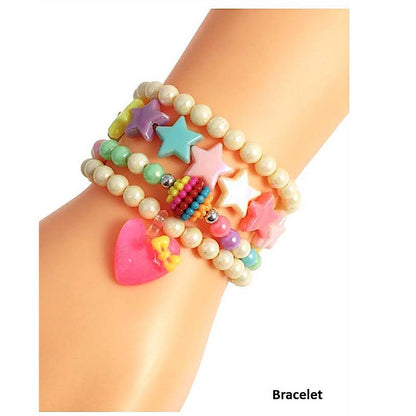 Heart Charm Bead Stretch Bracelet Set