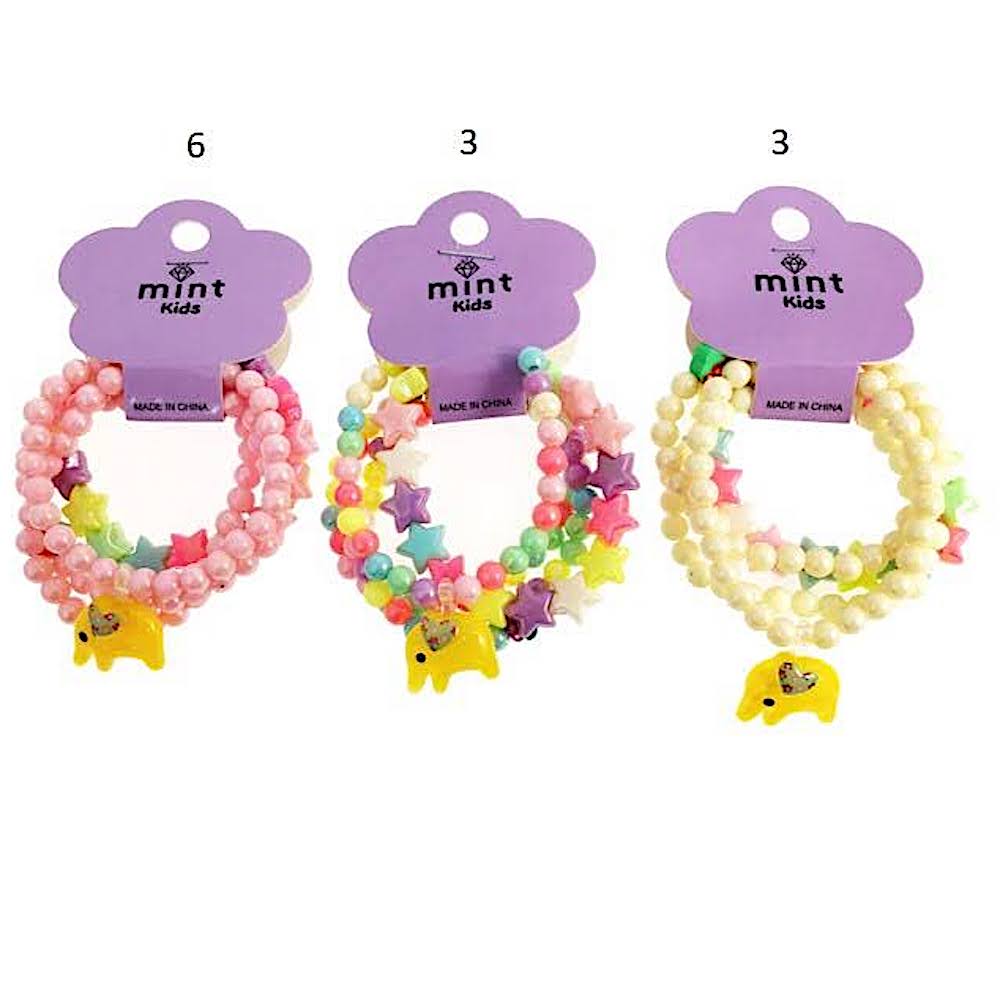 Elephant Charm Bead Stretch Bracelet Set
