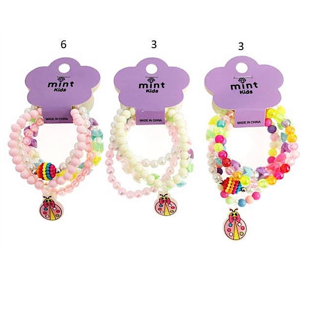 Ladybug Charm Bead Stretch Bracelet Set