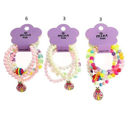 Ladybug Charm Bead Stretch Bracelet Set