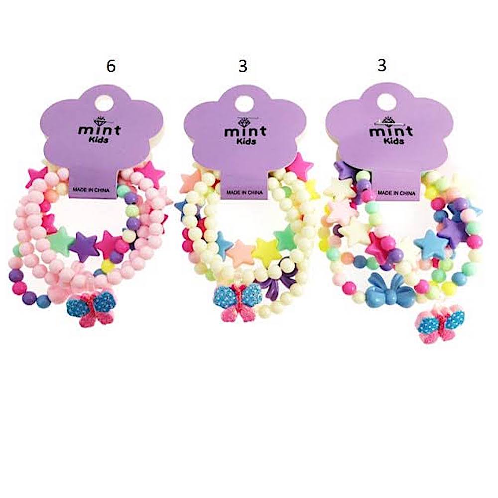 Butterfly Charm Bead Stretch Bracelet Set