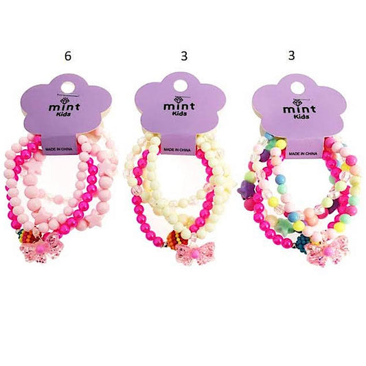 Bow Charm Bead Stretch Bracelet Set