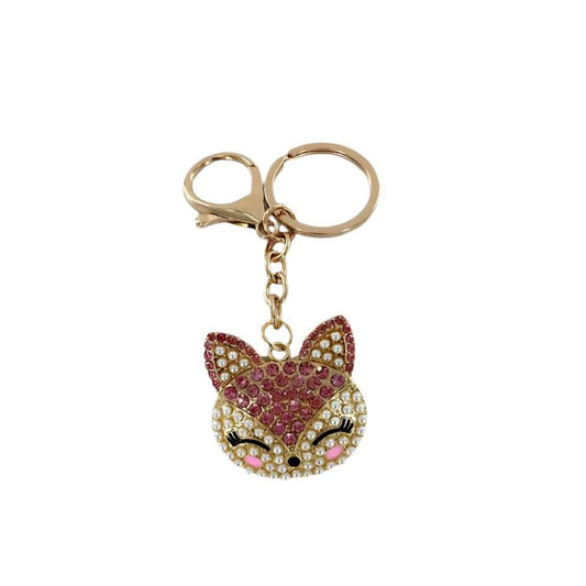 YK1024 - Rhinestone Happy Fox Keychain