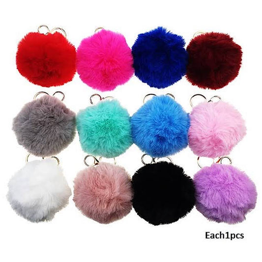 Faux Fur Pom Pom Keychain - Brights