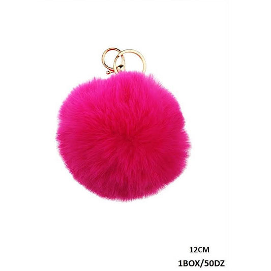 Faux Fur Pom Pom Keychain - Brights