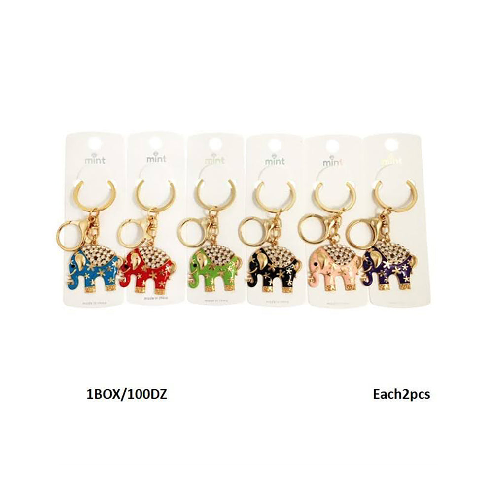 Enamel Rhinestone Flower Elephant Keychain
