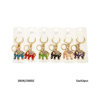 Enamel Rhinestone Flower Elephant Keychain