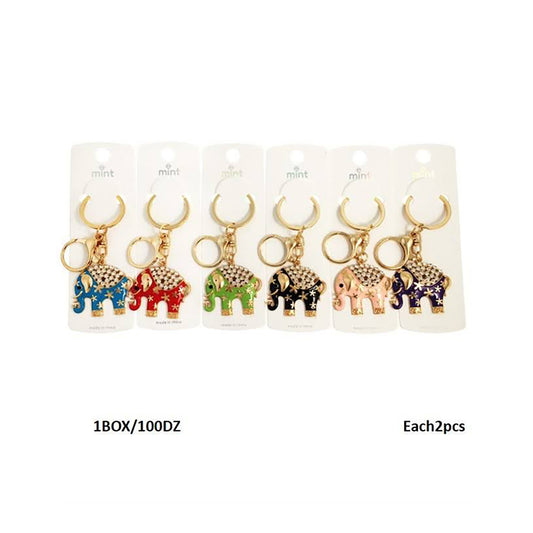 Enamel Rhinestone Flower Elephant Keychain