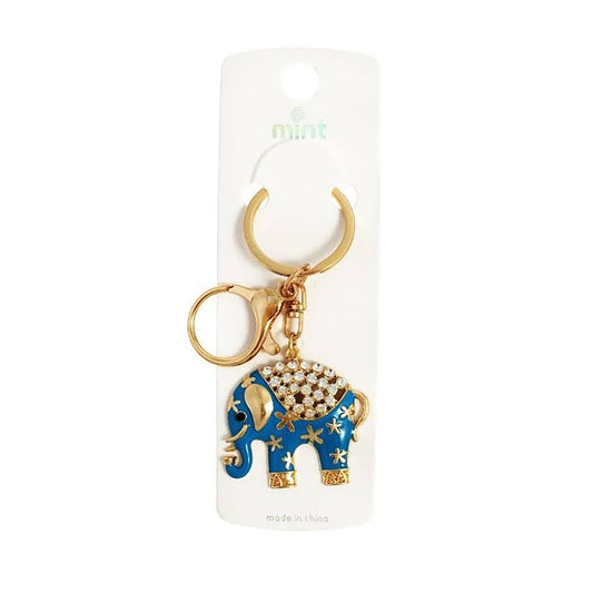 Enamel Rhinestone Flower Elephant Keychain