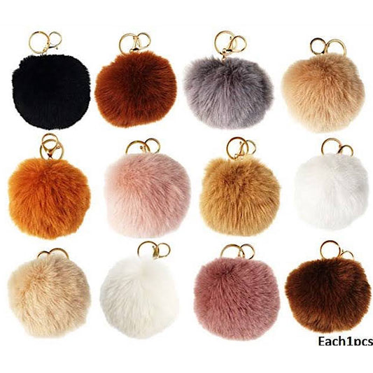 Faux Fur Pom Pom Keychain - Neutrals