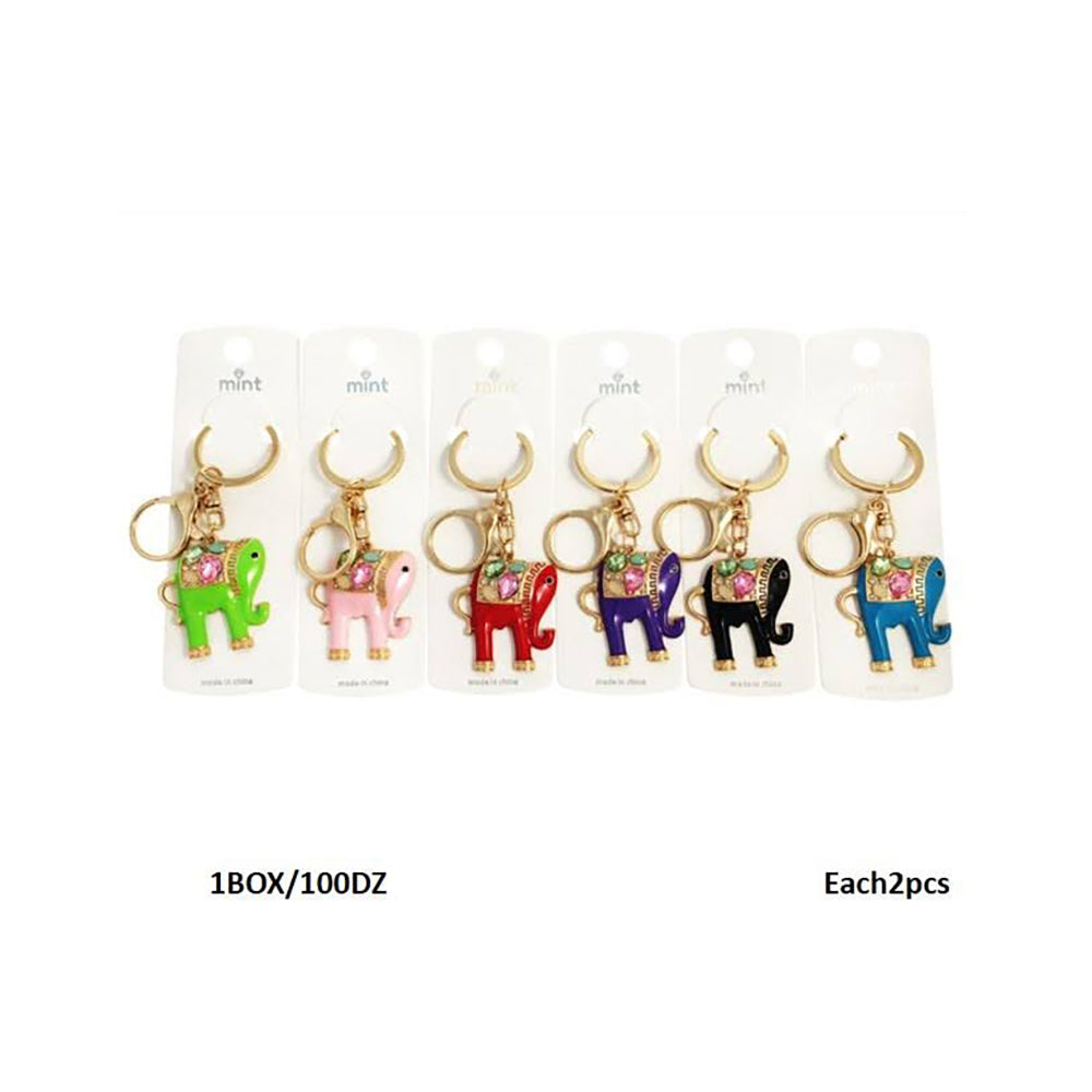 Enamel Crystal Elephant Keychain