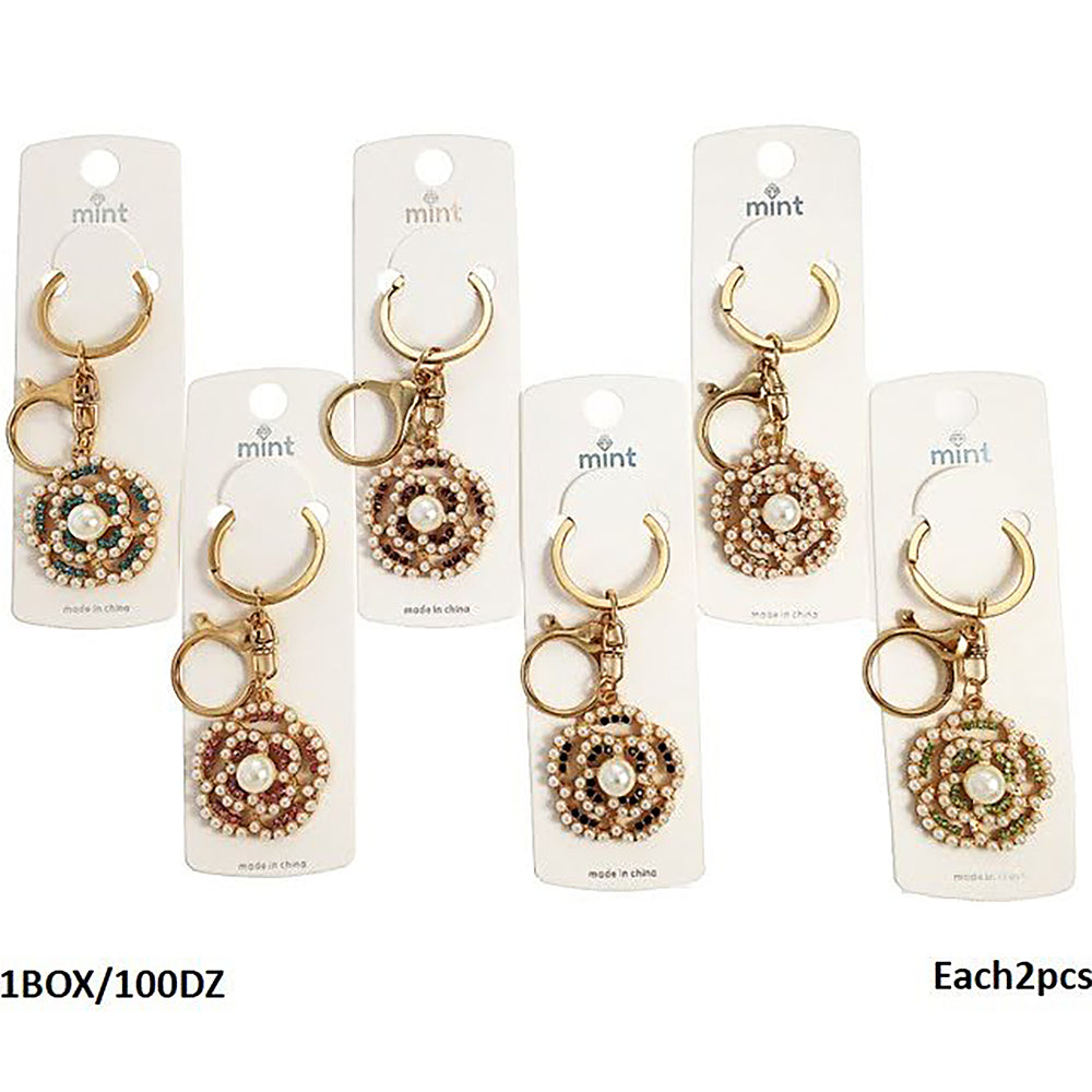 Rhinestone Pearl Flower Keychain