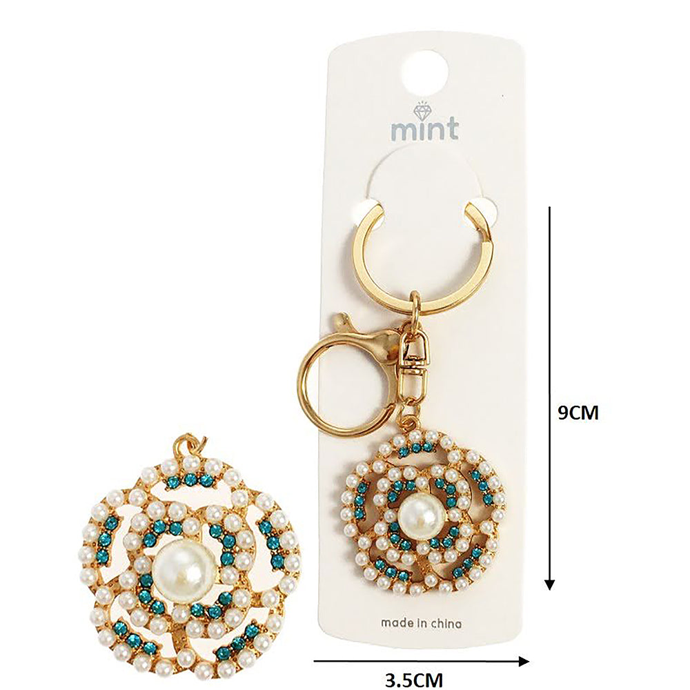 Rhinestone Pearl Flower Keychain