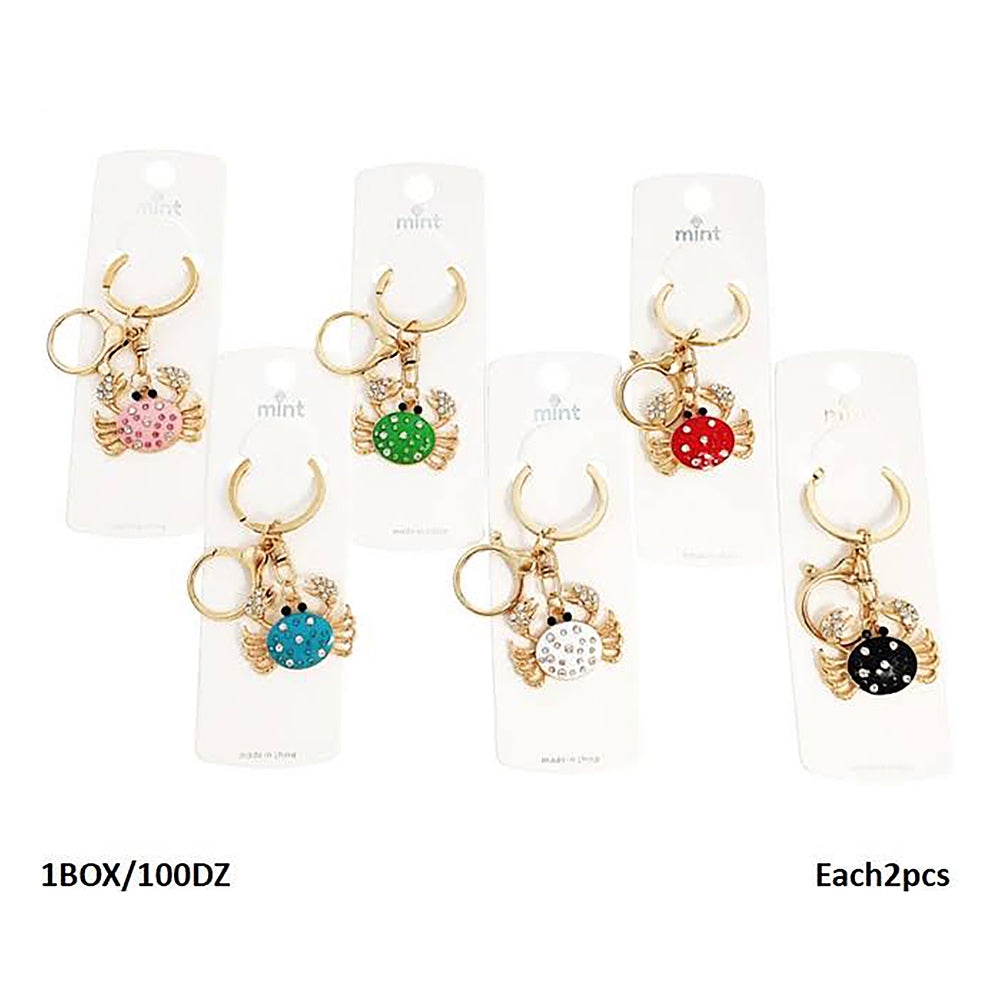 Rhinestone Enamel Crab Keychain