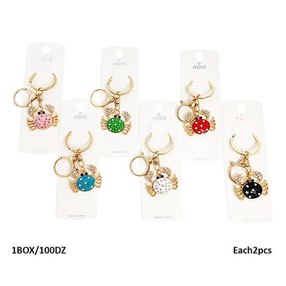 Rhinestone Enamel Crab Keychain