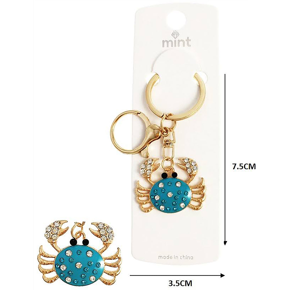 Rhinestone Enamel Crab Keychain