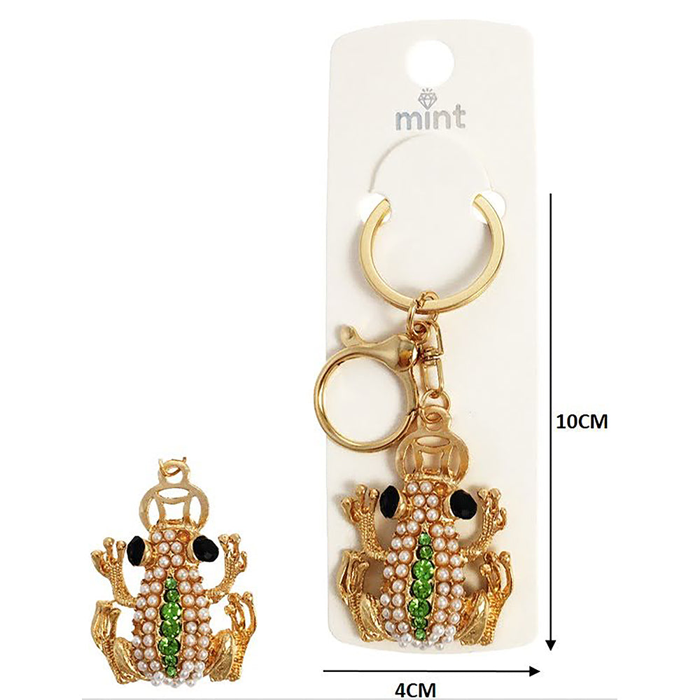 Rhinestone Pearl Frog Keychain