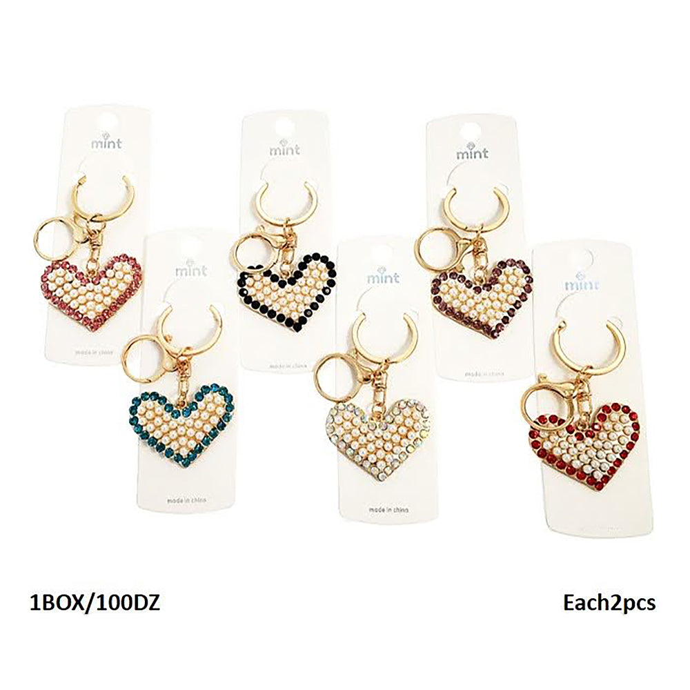 Rhinestone Pearl Heart Keychain