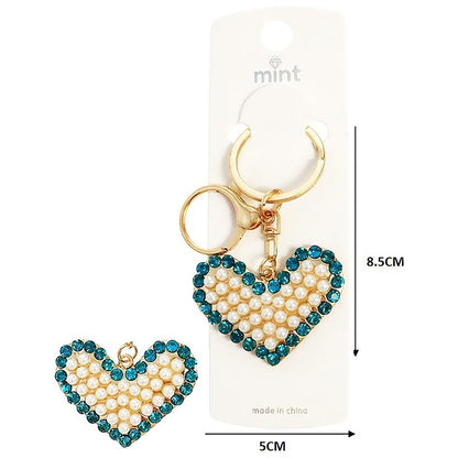 Rhinestone Pearl Heart Keychain