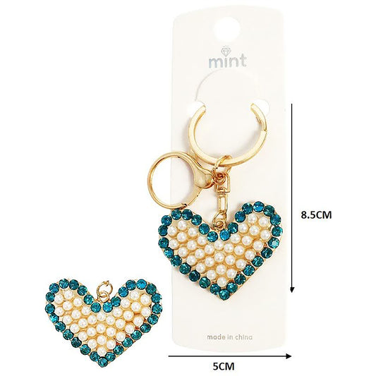 Rhinestone Pearl Heart Keychain