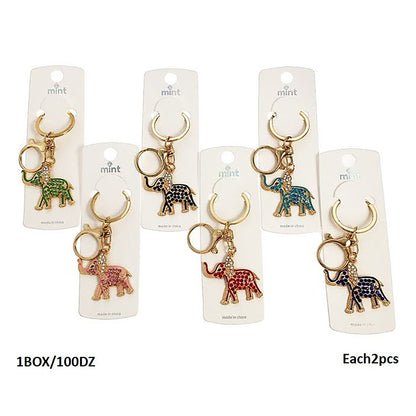 Rhinestone Enamel Elephant Keychain