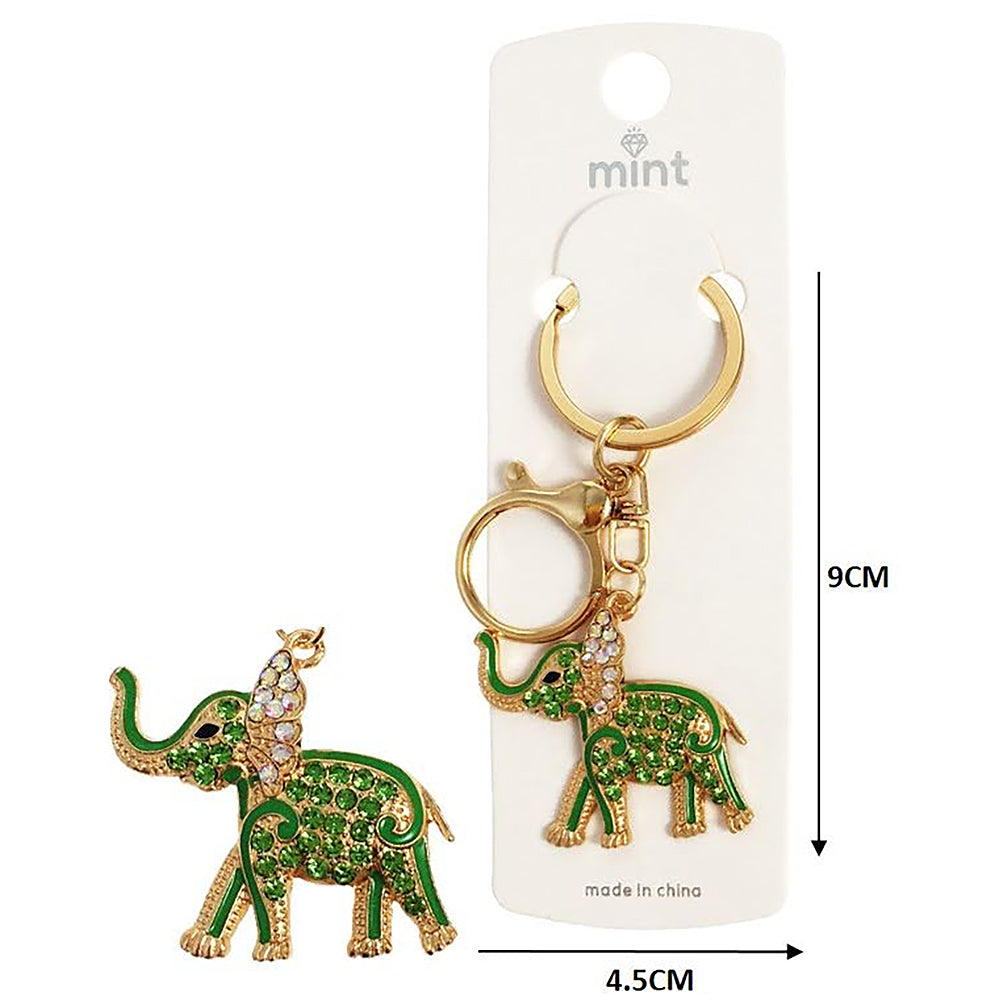 Rhinestone Enamel Elephant Keychain