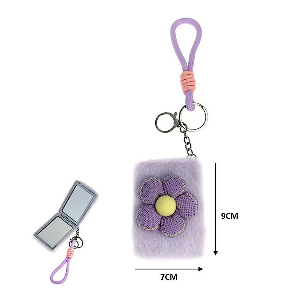 Flower Plush Foldable Mirror Keychain