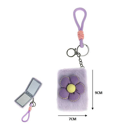 Flower Plush Foldable Mirror Keychain